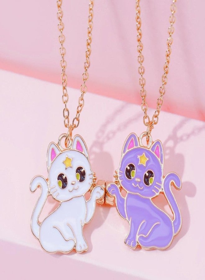 Lezmoii Best Friend Necklace Gifts Friendship Necklace Matching Magnetic Cat BFF Necklace for 2 Girls (C) - Image 4